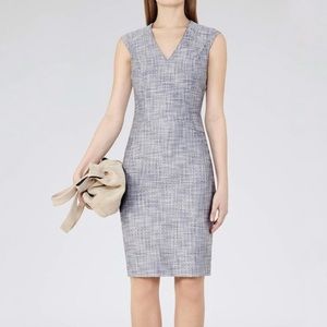 REISS Remi gray white print sleeveless v-neck sheath midi dress